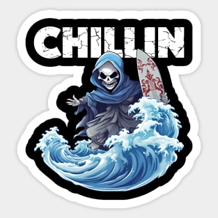 Skeleton Surfer - Chillin (White Lettering) Sticker